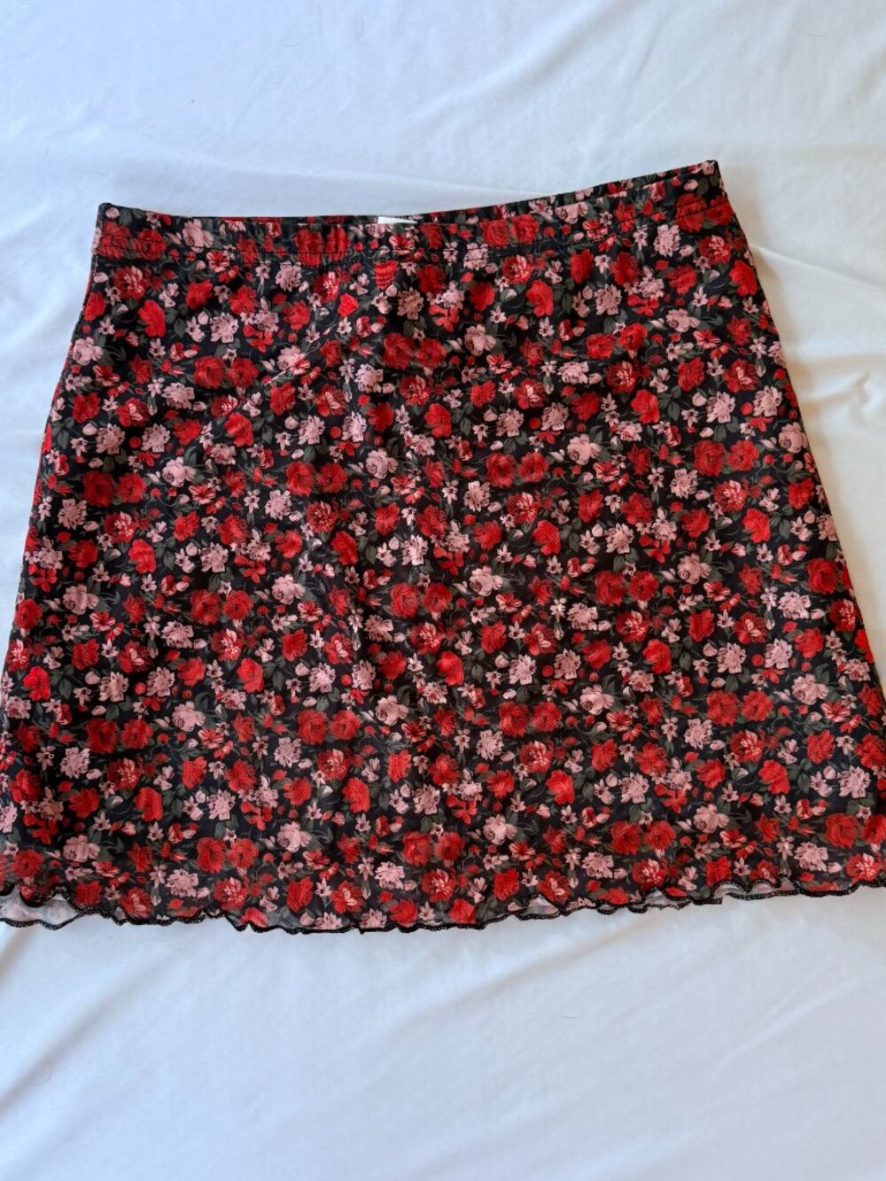Black Red Floral Mesh Mini Skirt Size Small